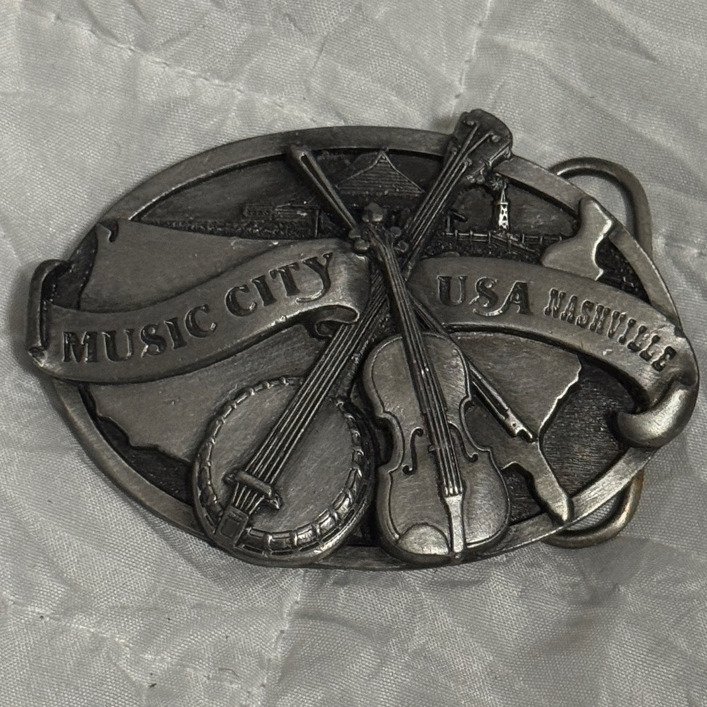 Vintage Music City USA Nashville" Pewter belt Buckle New
